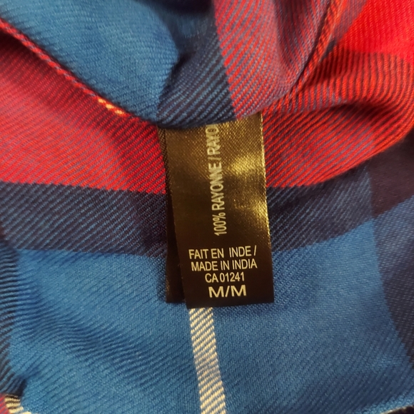 Simons Icone Plaid Boyfriend Long Sleeve Button Up Shirt Blue Red sz M - Picture 9 of 10